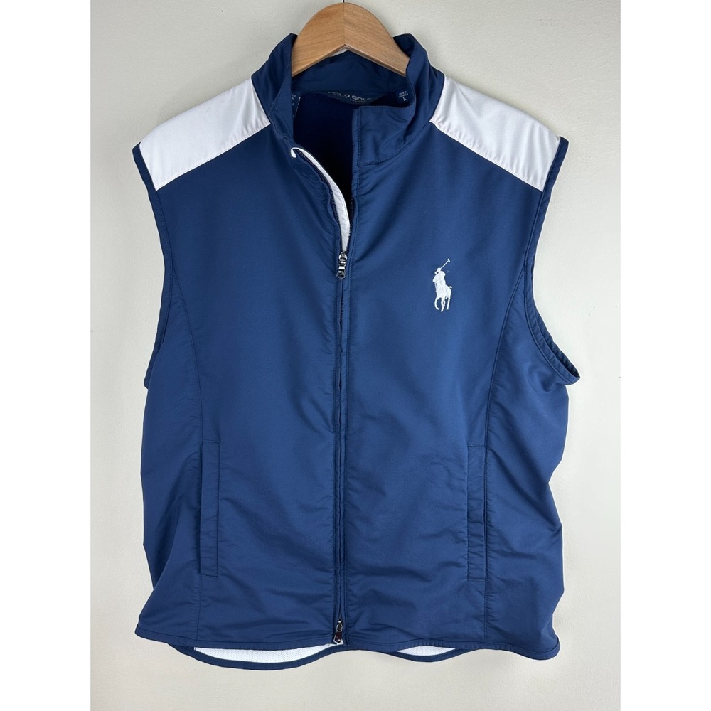 Polo Golf Ralph Lauren Men's Large Vest Blue White Full Zip Y2K Golf Windbreaker - Picture 2 of 16